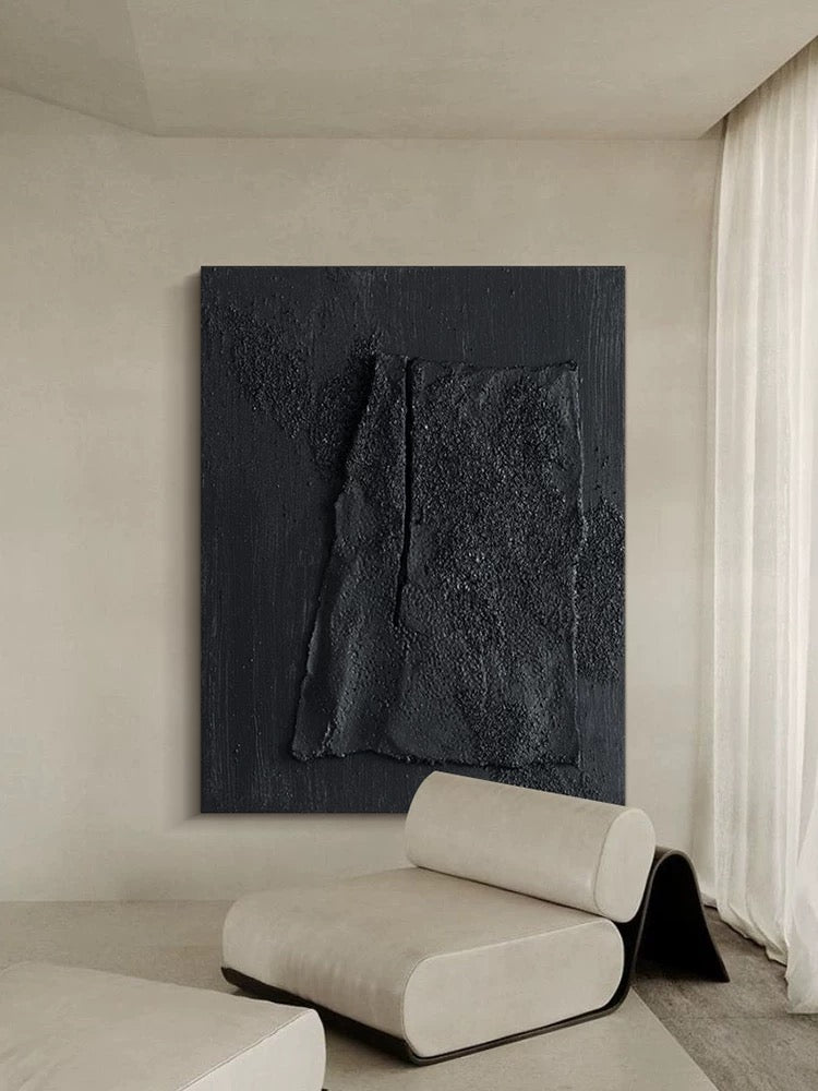 Obsidian Black Sandstone Textured 3D Carving Wall Art | HLMLP302