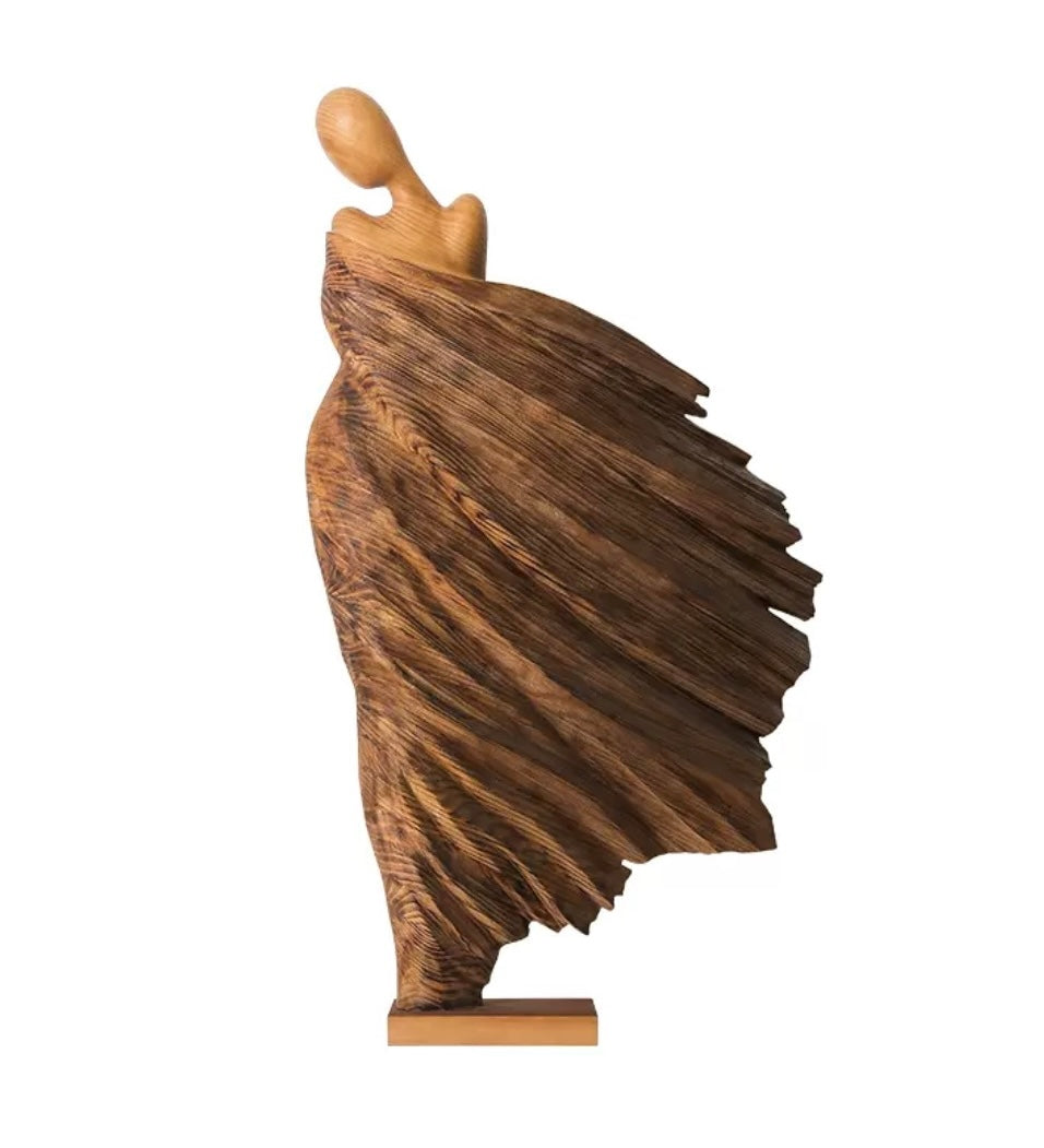 Abstract Wooden Sculpture of Woman in Flowing Dress | HLM89600C