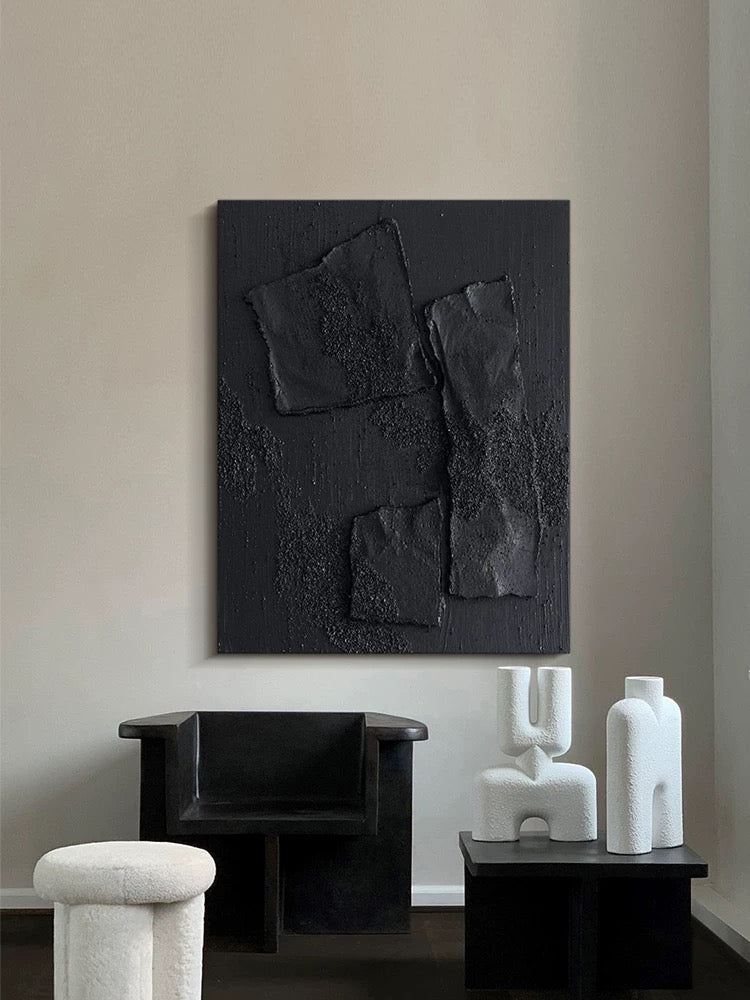 Obsidian Black Sandstone Textured 3D Carving Wall Art | HLMLP302