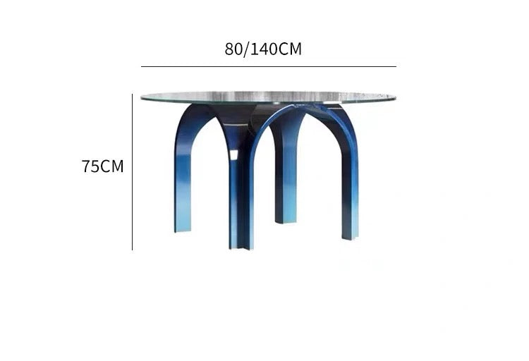 Round Cerulean Blue Iron And Glass Dining Table | HLM-BL322