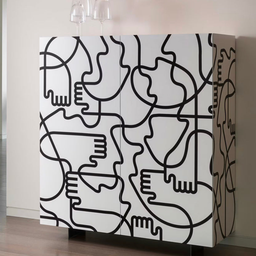 Premium Abstract Line Art Cabinet | Versatile Home & Kitchen Storage Solution Living Room Furniture Hulmara