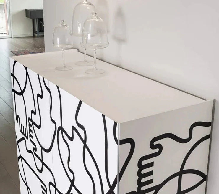 Premium Abstract Line Art Cabinet | Versatile Home & Kitchen Storage Solution Living Room Furniture Hulmara