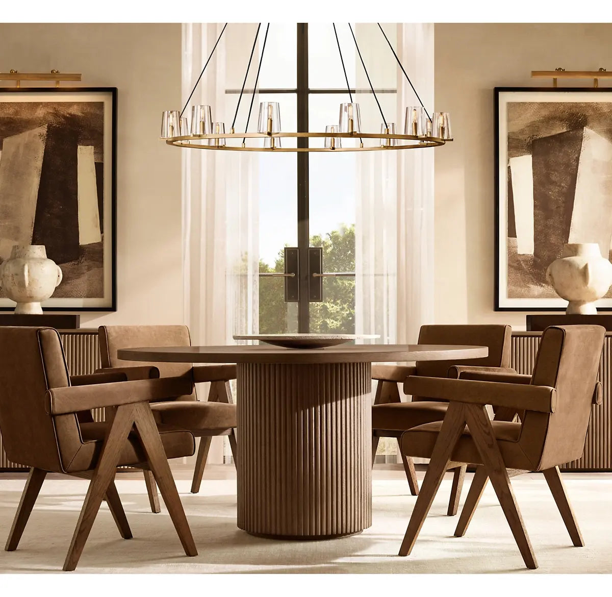 Aurora Fluted Wood Dining Table - Biophilic Design French Country Japandi Minimalist