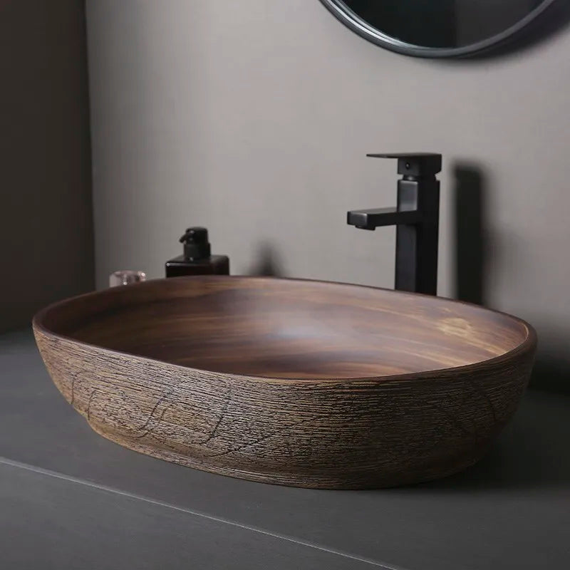 Aurora Whorl Ceramic Basin - Bathroom Sinks Biophilic Design Cottagecore Japandi Minimalist