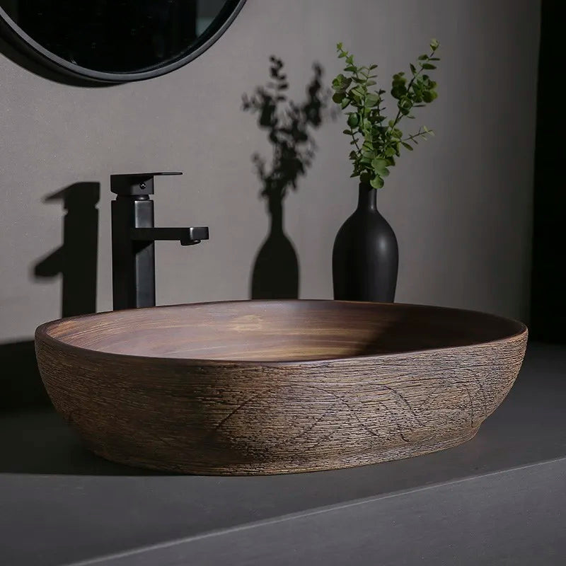 Aurora Whorl Ceramic Basin - Bathroom Sinks Biophilic Design Cottagecore Japandi Minimalist