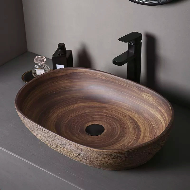 Aurora Whorl Ceramic Basin - Bathroom Sinks Biophilic Design Cottagecore Japandi Minimalist