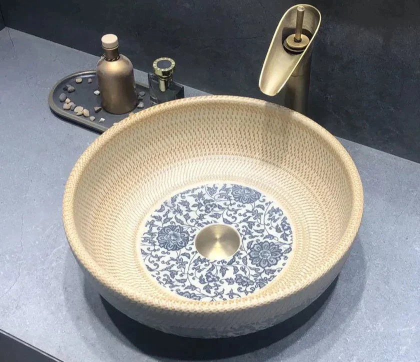 Blue End Flowers Ceramic Sink | Hlm888123 - Bathroom Basin Eclectic Modern Victorian