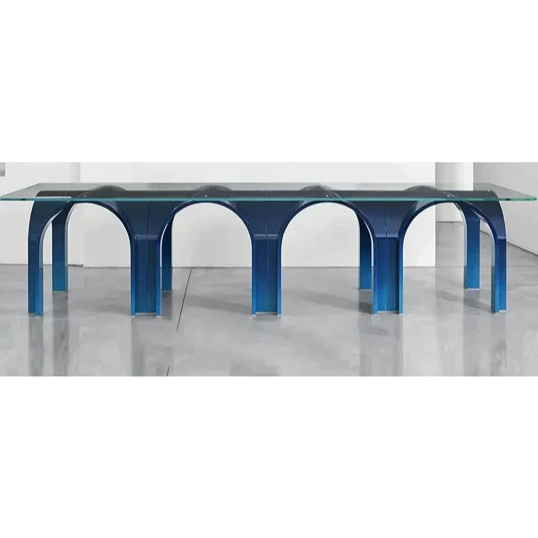 Cerulean Blue Iron and Glass Dining Table | Hlm878520l - Art Deco - Eclectic