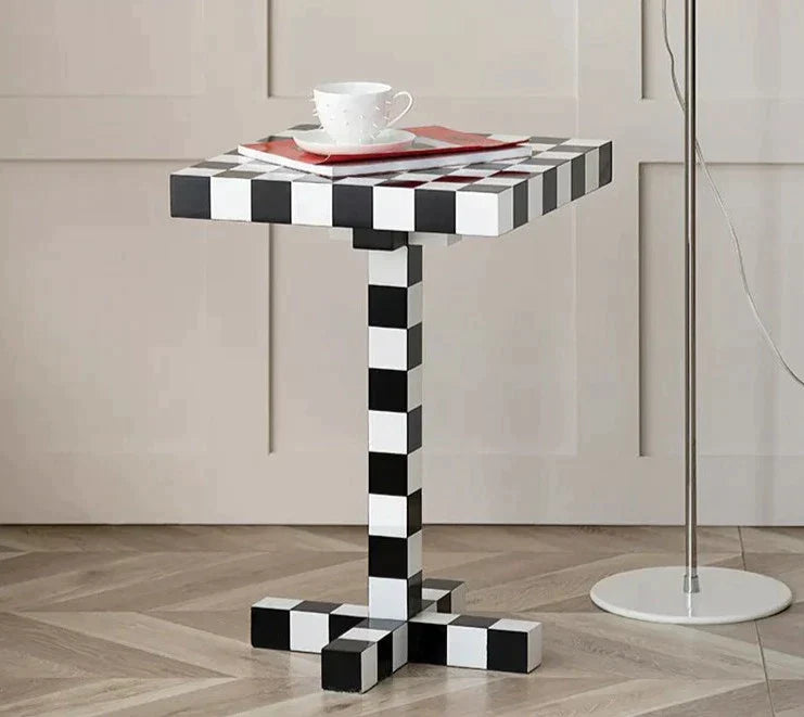 Checkered Column Side Table - Contemporary Eclectic