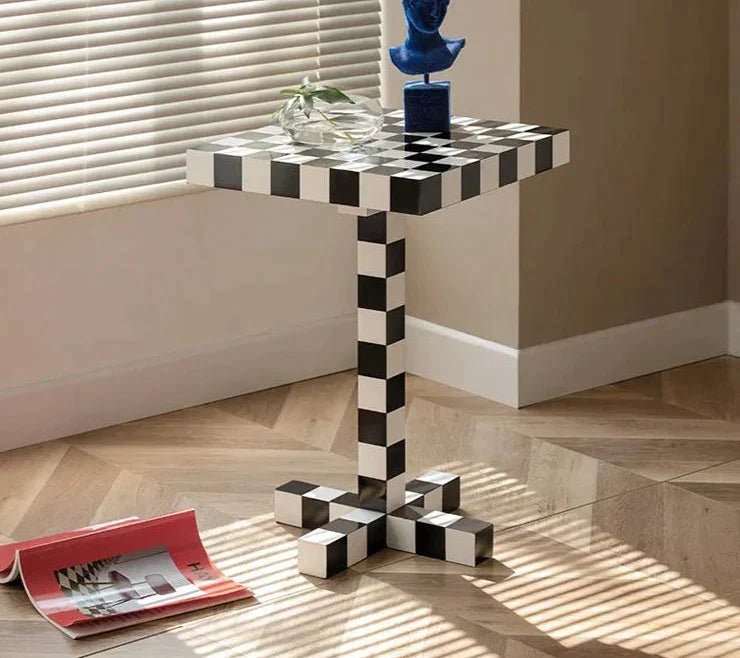 Checkered Column Side Table - Contemporary Eclectic