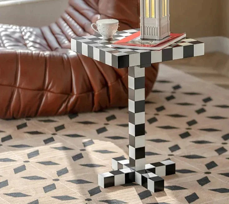 Checkered Column Side Table - Contemporary Eclectic