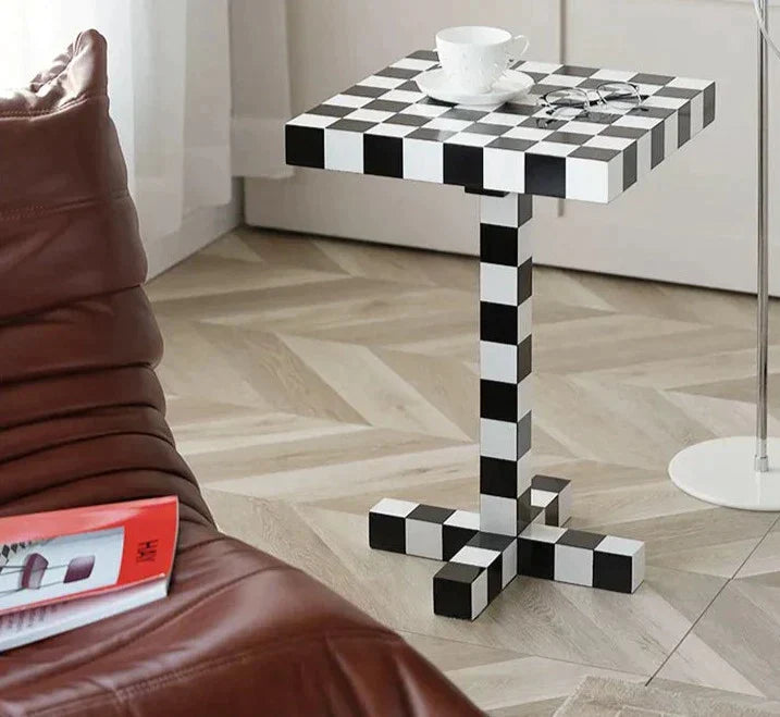 Checkered Column Side Table - Contemporary Eclectic