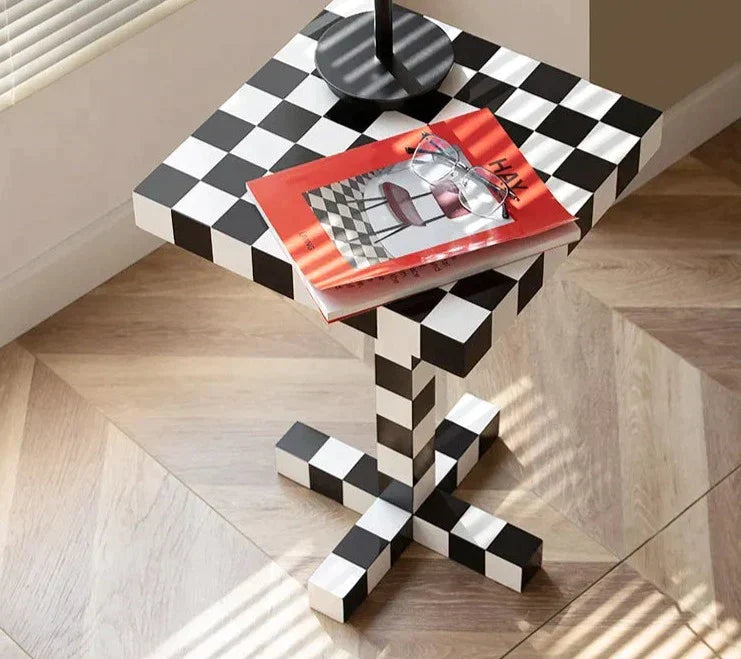 Checkered Column Side Table - Contemporary Eclectic