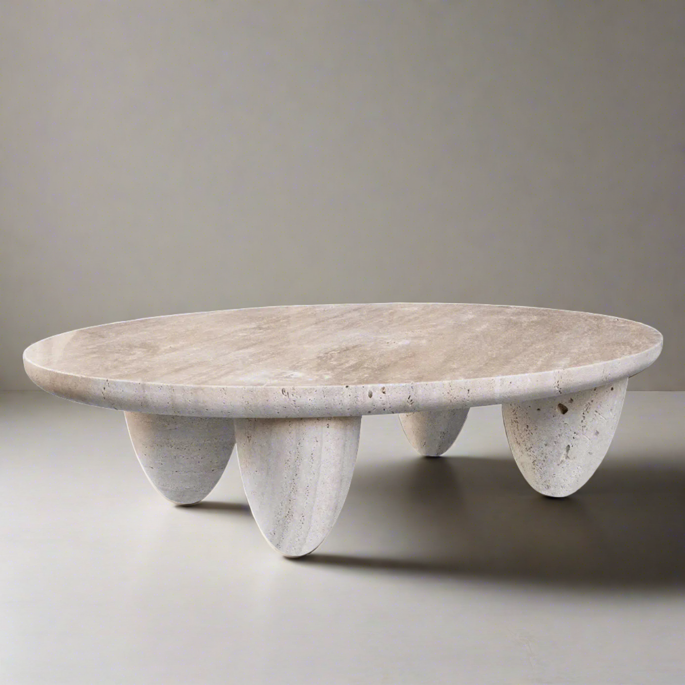 Contemporary Oval Coffee Table in Travertine Stone | Luxury Interiors