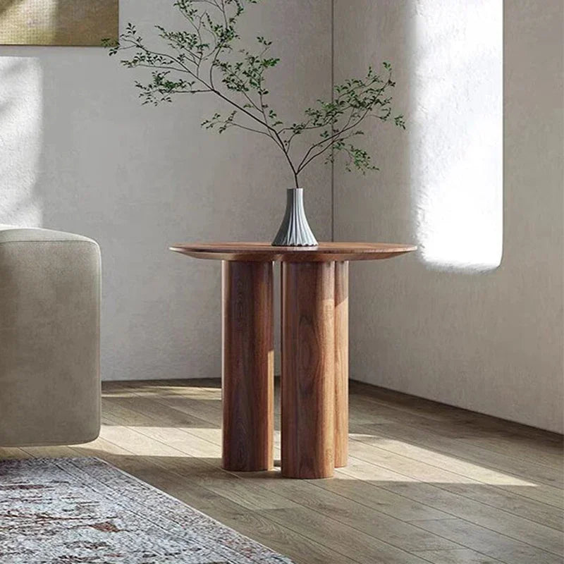 Contemporary Round Walnut Side Table | Hlm7409852m - Biophilic Design - Cottagecore - French Country - Japandi - Minimalist