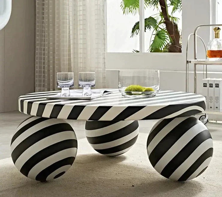 Artistic Monochrome Spherical Coffee Table - Contemporary Eclectic