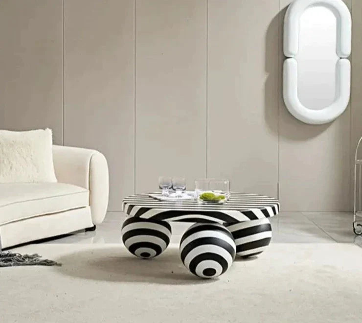 Artistic Monochrome Spherical Coffee Table - Contemporary Eclectic