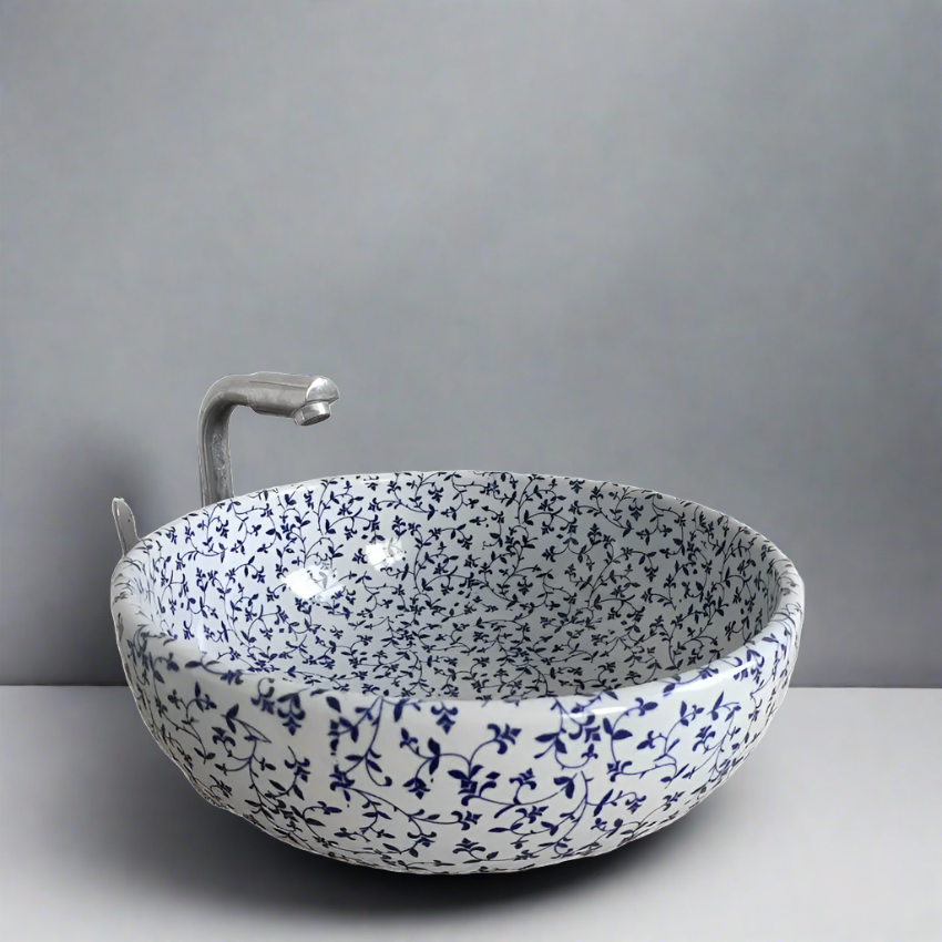 Blue Flowers Ceramic Sink | Hlm888754