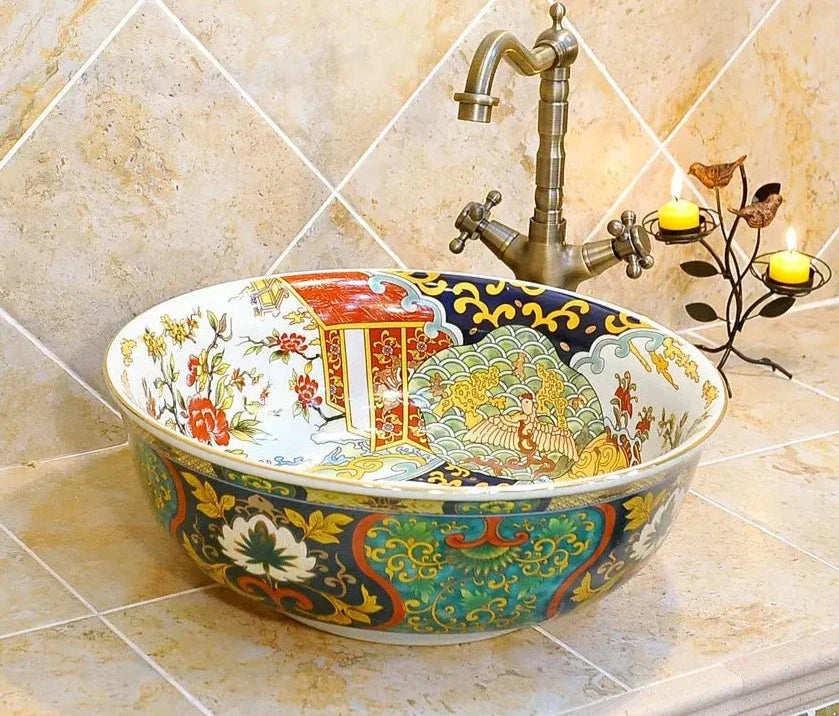 Floral On Green Ceramic Sink | Hlm88897 - Eclectic Modern Victorian