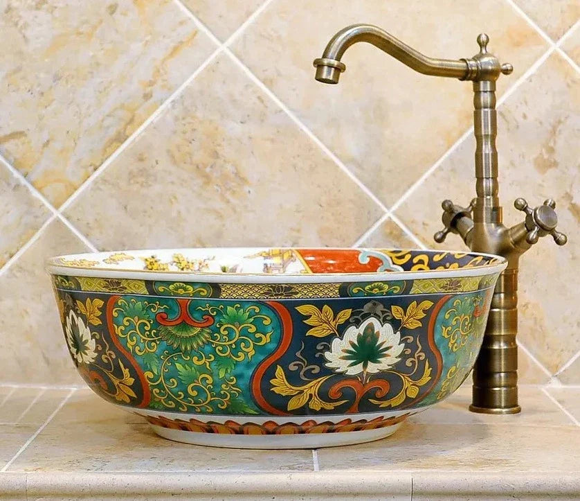 Floral On Green Ceramic Sink | Hlm88897 - Eclectic Modern Victorian