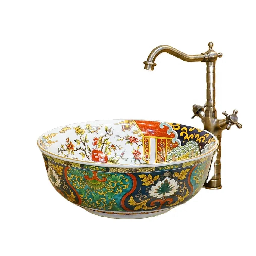 Floral On Green Ceramic Sink | Hlm88897 - Eclectic Modern Victorian