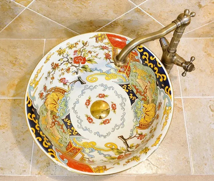 Floral On Green Ceramic Sink | Hlm88897 - Eclectic Modern Victorian