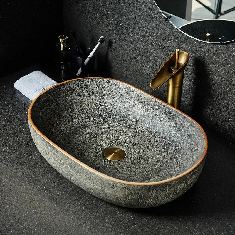 Eclipse Textured Ceramic Basin - Art Deco Contemporary Japandi