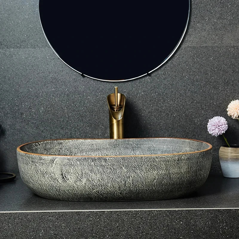 Eclipse Textured Ceramic Basin - Art Deco Contemporary Japandi