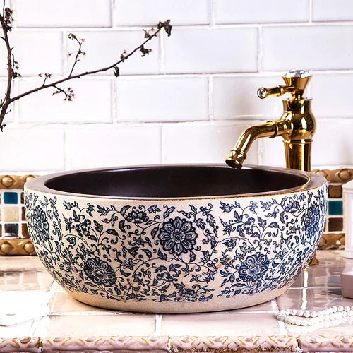 Imperial Blue Ceramic Basin - Art Deco Eclectic Modern Victorian