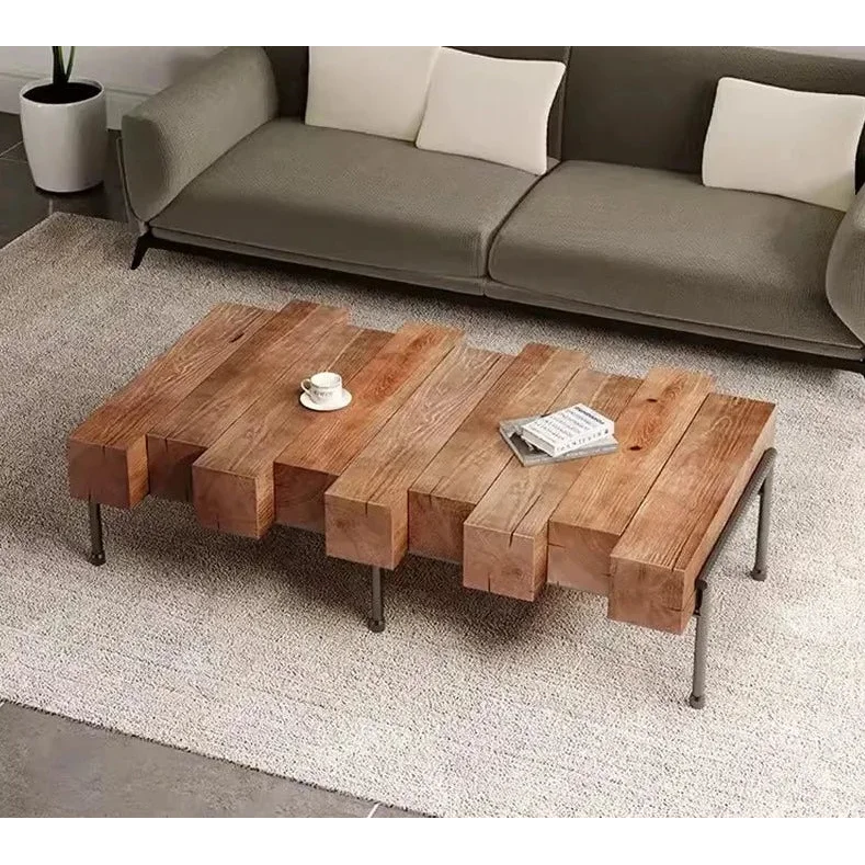 Industrial Rustic Solid Wood Coffee Table with Metal Legs | Hlm74100 - Biophilic Design - Minimalist