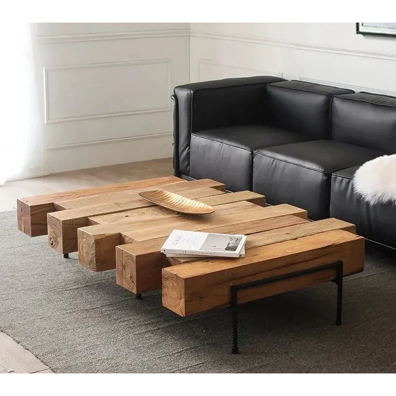 Industrial Rustic Solid Wood Coffee Table with Metal Legs | Hlm74100 - Biophilic Design - Minimalist