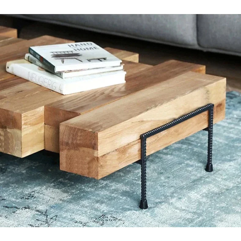 Industrial Rustic Solid Wood Coffee Table with Metal Legs | Hlm74100 - Biophilic Design - Minimalist