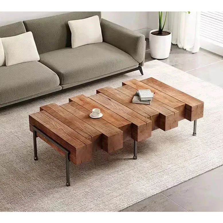 Industrial Rustic Solid Wood Coffee Table with Metal Legs | Hlm74100 - Biophilic Design - Minimalist