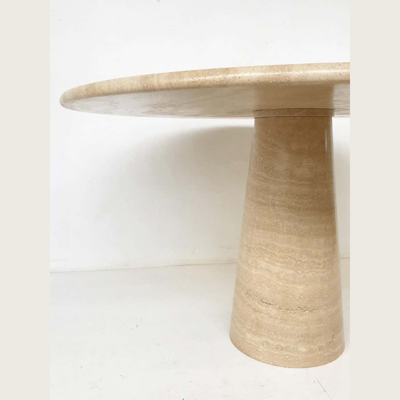 Italian Travertine Pedestal Dining Table – Mid-century Modern Cone Base for an Elegant Minimalist Home