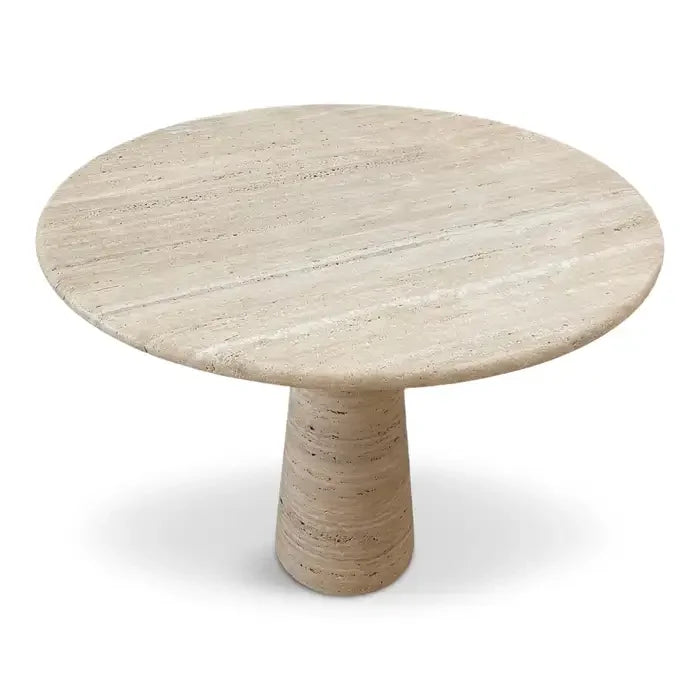 Italian Travertine Pedestal Dining Table – Mid-century Modern Cone Base for an Elegant Minimalist Home