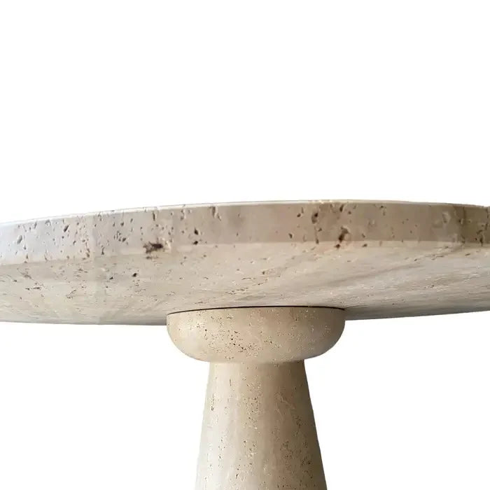 Italian Travertine Pedestal Dining Table – Mid-century Modern Cone Base for an Elegant Minimalist Home