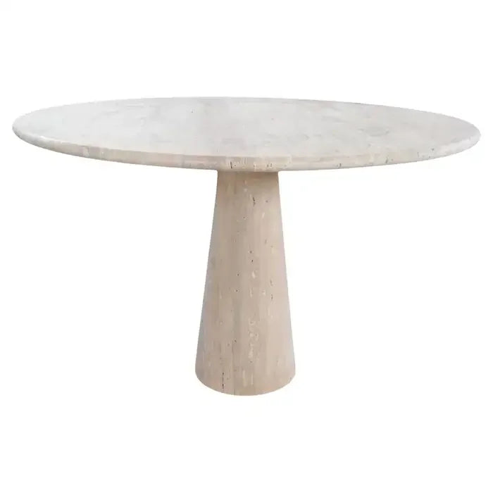 Italian Travertine Pedestal Dining Table – Mid-century Modern Cone Base for an Elegant Minimalist Home