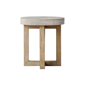 Pine Wood And Marble Round End Table | Mesa Collection - Biophilic Design Japandi Minimalist