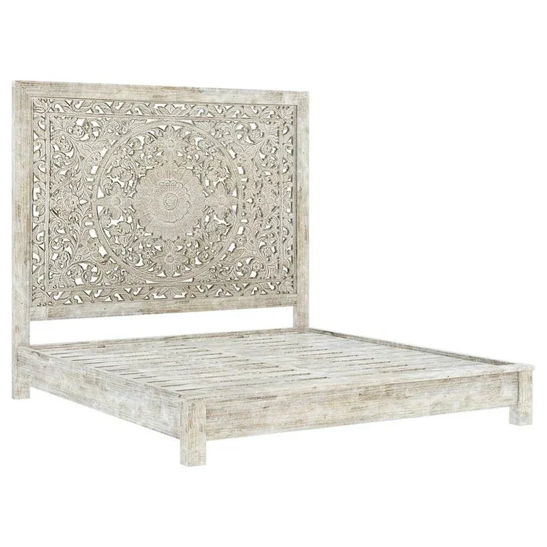 Hand-carved Indian Mandala Bed | Hlm-150-mb | Mandala Collection - Biophilic Design - Japandi - Minimalist