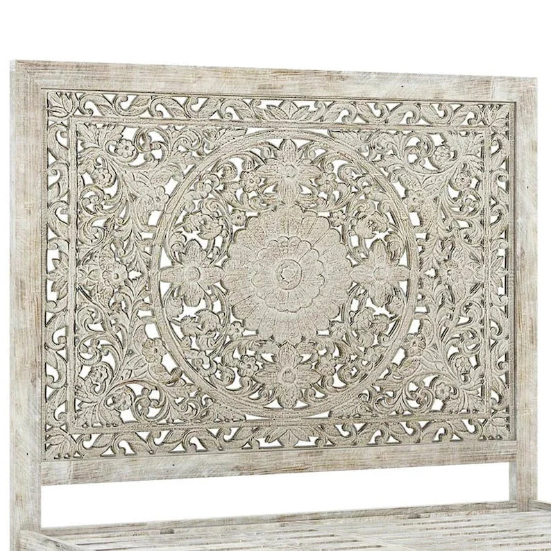 Hand-carved Indian Mandala Bed | Hlm-150-mb | Mandala Collection - Biophilic Design - Japandi - Minimalist