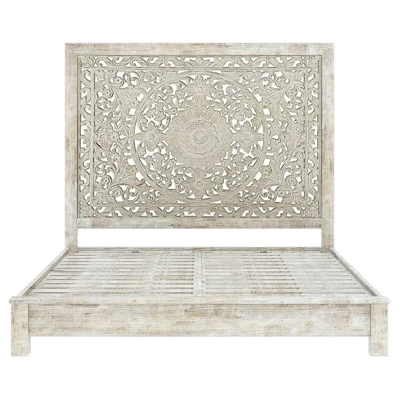 Hand-carved Indian Mandala Bed | Hlm-150-mb | Mandala Collection - Biophilic Design - Japandi - Minimalist