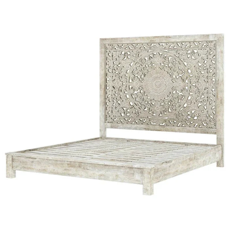 Hand-carved Indian Mandala Bed | Hlm-150-mb | Mandala Collection - Biophilic Design - Japandi - Minimalist