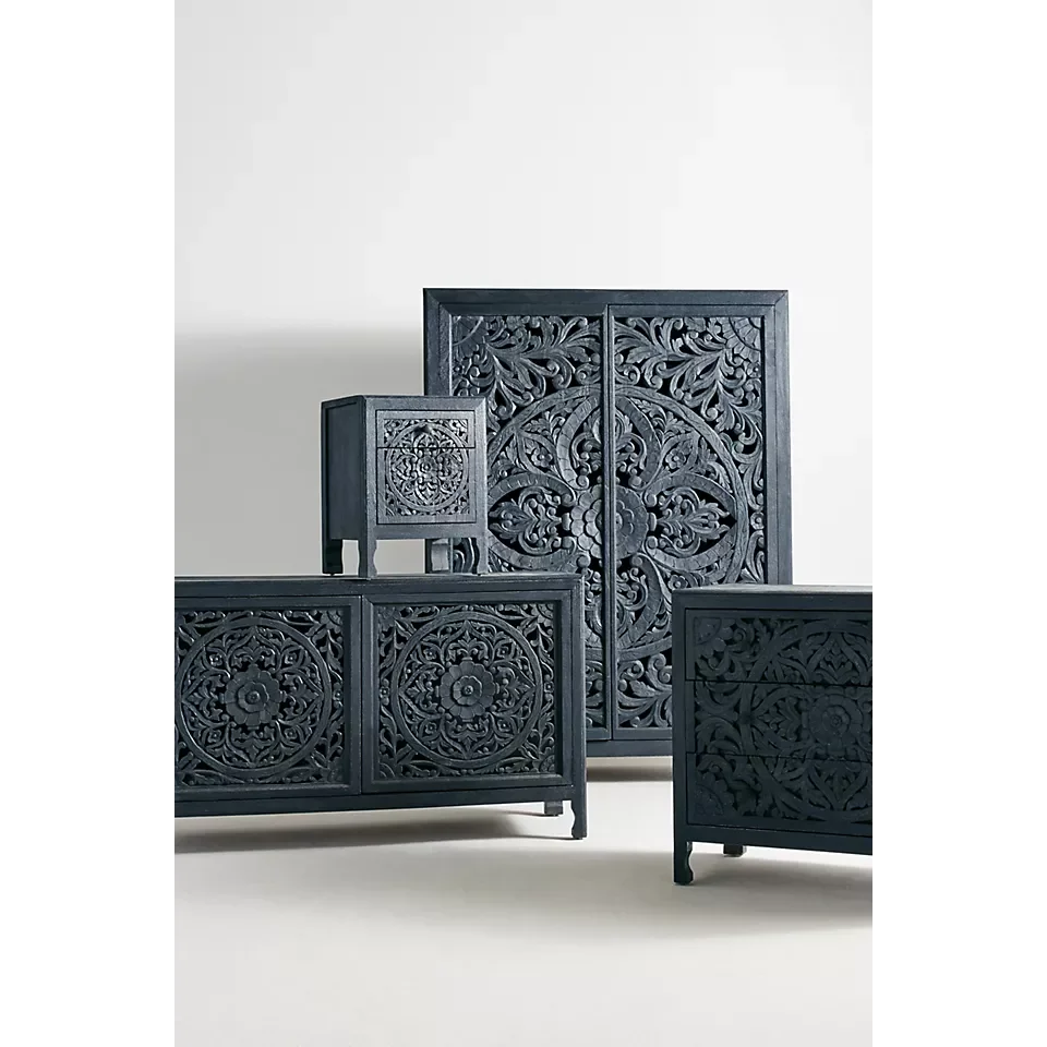 Hand-carved Indian Mandala Bed | Hlm-150-mb | Mandala Collection - Biophilic Design - Japandi - Minimalist