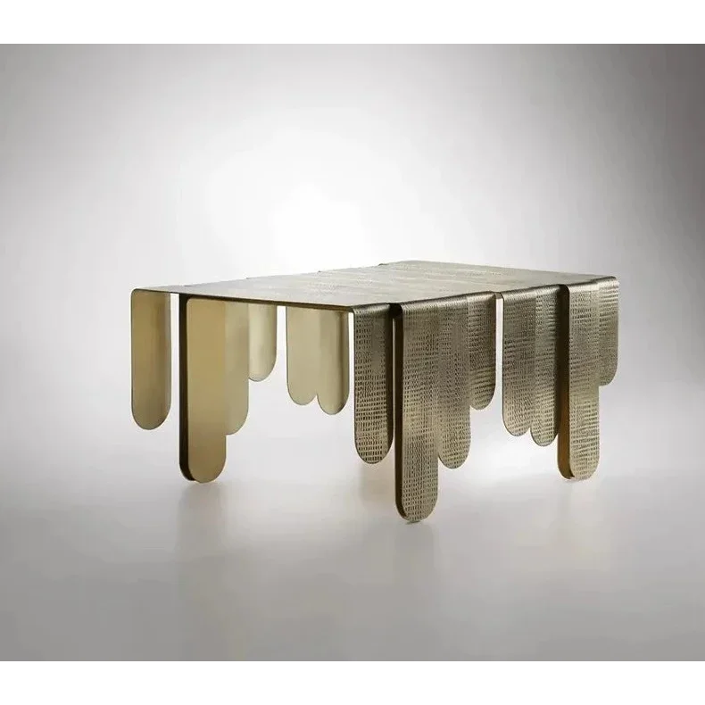 Luxury Brass Coffee Table with Dripping Metal Design | Contemporary Decor