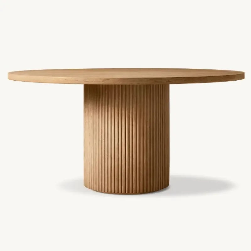 Luxury Fluted Round Wood Dining Table - Japandi Minimalist Design