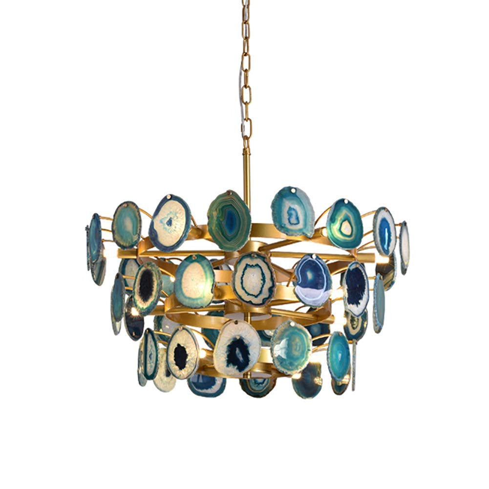 Luxury Gold Chandelier with Natural Blue Agate Accents | Ceiling Light Fixtures