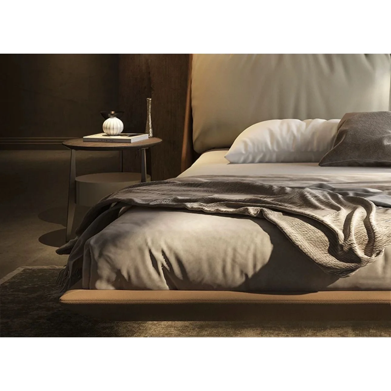 Leather Bed Set with Suspended Structure | Hlm7500 - Biophilic Design - Japandi - Minimalist