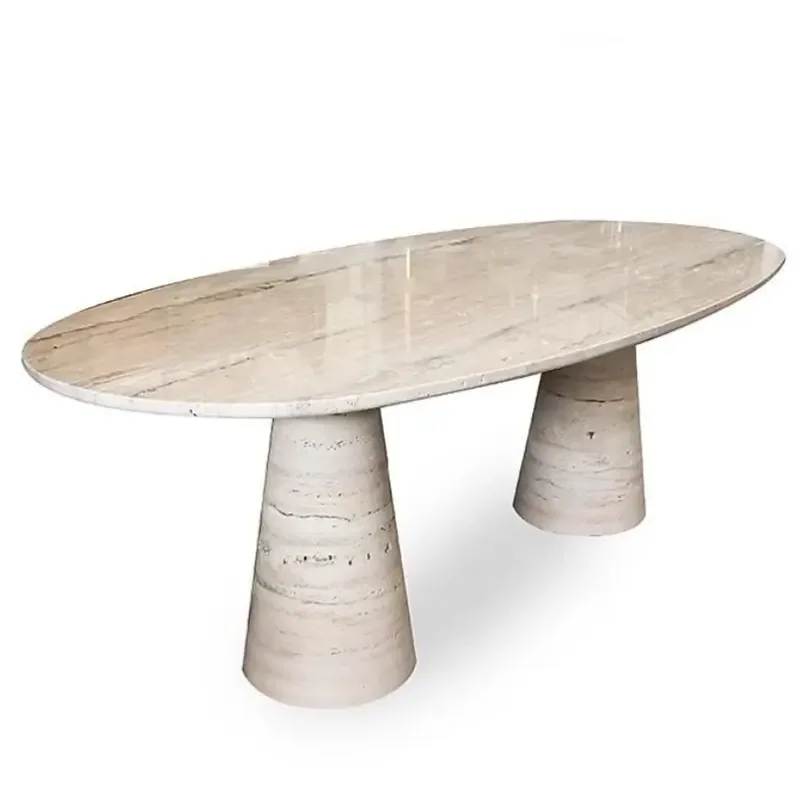 Luxury Oval Marble Dining Table – Hulmara Design with Dual Conical bases