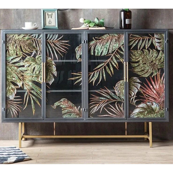 Floral Accent Cabinet with Gold Detailing| Hlm785lp - Biophilic Design - Eclectic