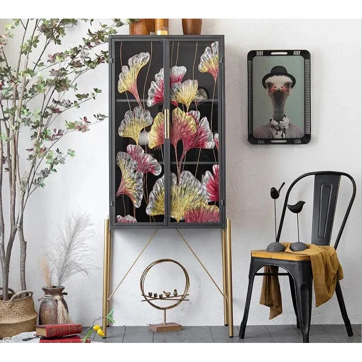 Floral Accent Cabinet with Gold Detailing| Hlm785lp - Biophilic Design - Eclectic